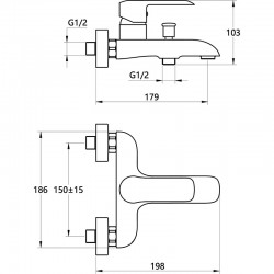 Смеситель ванна MELODIA Heavy Metal картридж д.35мм короткий излив хром