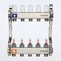 Коллекторный блок из НЕРЖ. стали с регул. клап. и расх., 1"х8 вых. Евроконус 3/4" (без сервис. гр.)