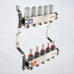 Коллекторный блок из НЕРЖ. стали с регул. клап. и расх., 1"х8 вых. Евроконус 3/4" (без сервис. гр.)