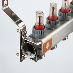 Коллекторный блок из НЕРЖ. стали с регул. клап. и расх., 1"х8 вых. Евроконус 3/4" (без сервис. гр.)