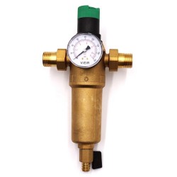 Фильтр самоочищающийся с редуктором давления и манометром 3/4" для горячей воды VIEIR